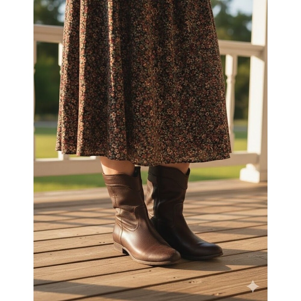 Women's sz 8 Frye Billy Pull on Chocolate Brown Leather Western Mid-Calf Boots